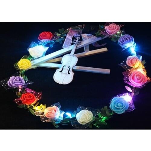 100pcs/lot 12 flowres LED Glow Flower Wreath Crown Headbands Light Party Floral Hair Garland Wedding Flower Girl Headpiece decor