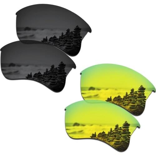 SmartVLT 2 Pairs Polarized Sunglasses Replacement Lenses for Oakley Flak Jacket XLJ Stealth Black and 24K Gold