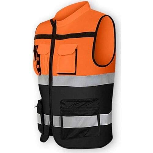 2020 New Multi-pockets High Visibility Zipper Front Safety Vest with Reflective Strips