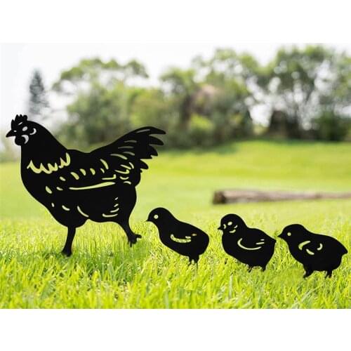 4pcs Yard Art Stakes Chicken Acrylic Garden Stakes Waterproof Hollow Lawn Decoration Sticks Props