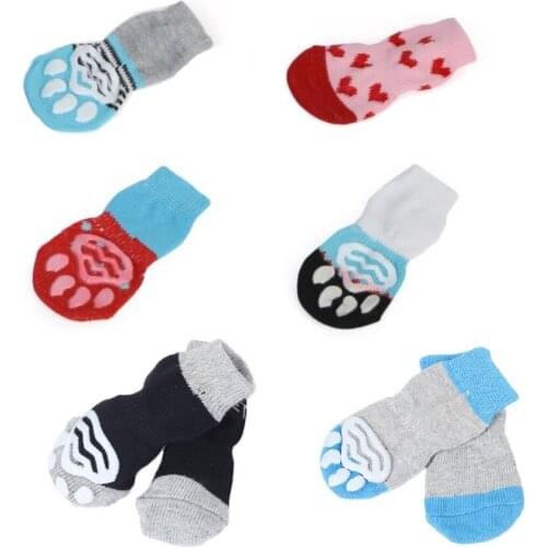 4pcs Pet Dog Puppy Cat Shoes Slippers Non-Slip Socks Pet Cute Indoor for Small Dogs Cats Snow Boots Socks pet supplies