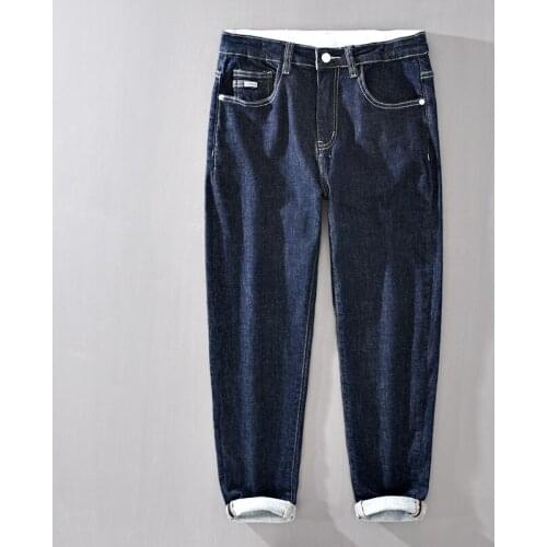 8103 Simple Jeans For Men Vintage Korean Style High Quality All-Match Boyfriend Stretch Mid Waist Zipper Fly Blue Denim Pants