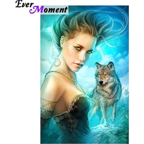5d diy diamond painting lady wolf diamond embroidery full square stones mosaic kit for hobby fun wall painting good gift ASF697