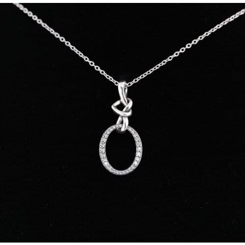 Authentic S925 Sterling Silver Knotted Heart With Crystal Necklace For Women Wedding Party Gift fit Lady Fine Jewelry