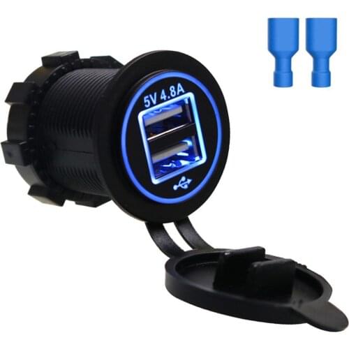 Car Charger 4.8A Dual USB Port Charger Waterproof Cigarette Lighter Socket Splitter for 12-24V Vehicles Boat Marine
