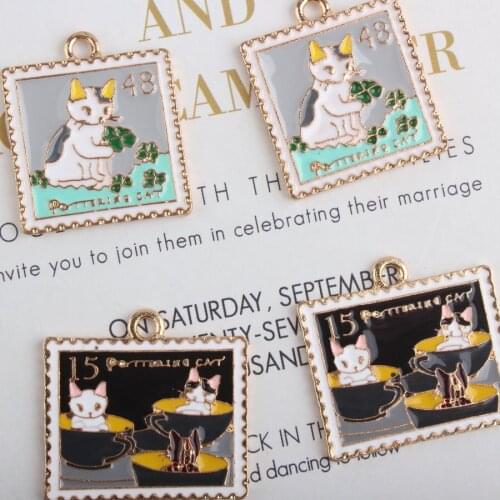 Zinc Alloy Cat Album Enamel Stamp Charms for Jewelry Making Dangle Earrings Bracelet Floating Charms for Metal Trendy Charm Diy