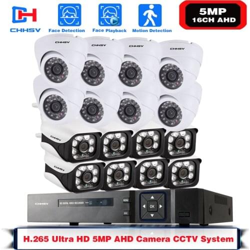 Home DVR NVR CCTV Monitoring Security Camera System Kit 16ch AHD DVR Video Surveillance Cameras System Ultra HD 5MP Camera Kit