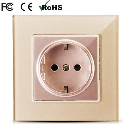 New arrival EU standard two pin gold colors electric socket crystal glass panel switch socket EU AC110-250V 16A free shipping