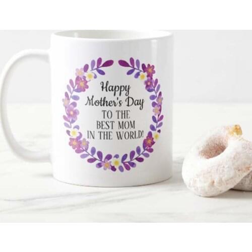 Purple and White Floral Wreath Happy Mothers Day Coffee Mug A funny coffee cup for a holiday gift from friends, colleagues and