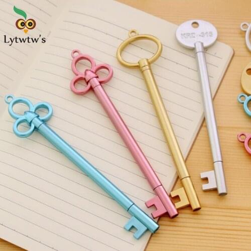 1 Pcs Lytwtws Stationery Kawaii Retro Key Gel Pen School Office Supply Gel Pen Vintage Handle Novel Creative Cute pretty lovely