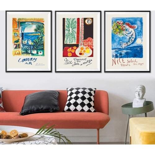 Picasso Matisse Chagall Classic Abstract Artwork Canvas Painting French Travel Posters Print Coastal Wall Art Living Room Decor