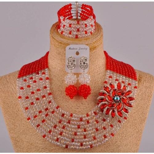 Red and clear ab african beads jewelry set 10SZ
