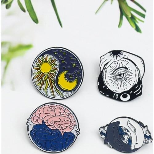 Fashion Creative Gossip Picture Series Badge Ins Tide Sun Moon Brain Arms Embracing Dolphin Dance Brooch Clothing Accessories