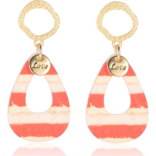 Trendy Coral Teardrop Hollow Resin Acrylic Acetid Dangle Drop Earrings Monogram Teardrop Earrings for Woman