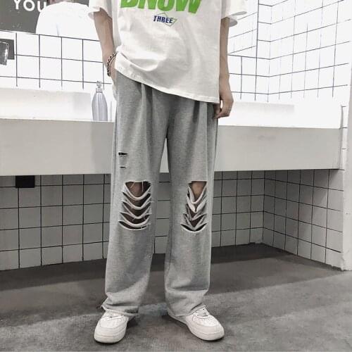 Mens Japanese Streetwear Hole Sweatpants 2020 Man Hip Hop Loose Joggers Pants Male Korean Fashions harajuku Harem Pants