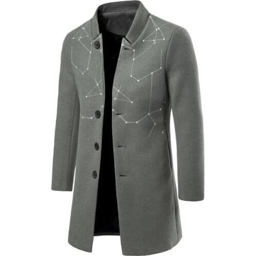 Male Woollen Overcoat Winter Mens Clothes Mens Coats Autumn Fashion Long Business Smart Casual Embroidery Blends