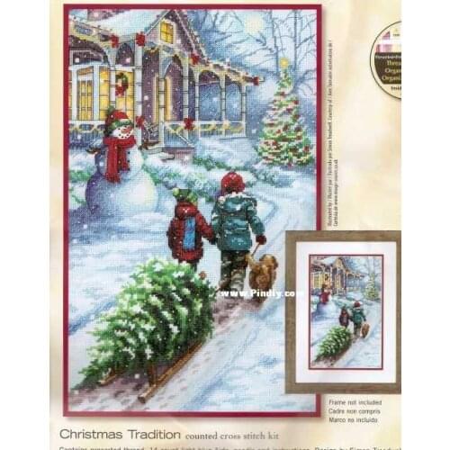 MM cross stitch kit Counted Cross Stitch Kit Christmas Tradition Snow Trail Snowman Two Kids and a Dog dim 70-08960 8960