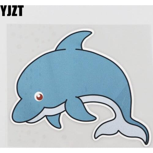YJZT 14CMX11.4CM Blue Dolphin Fish Car Sticker Marine Organism Pvc Decal 6A-0152
