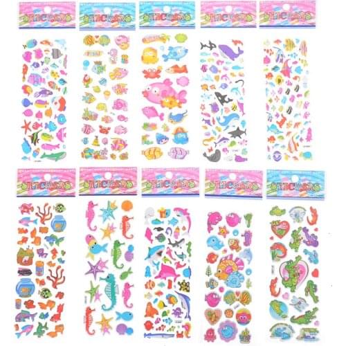 5 Sheets/set Marine Life Fish Animals Scrapbooking Bubble Puffy Stickers Sea Fishes Stickers Kawaii Reward Kids Toys