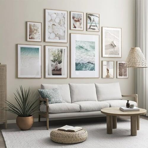 Scandinavian style Canvas Painting Collect Sand Walk Foamy Ocean Beach Tree Wall Art Nordic Posters For Living Room Decor