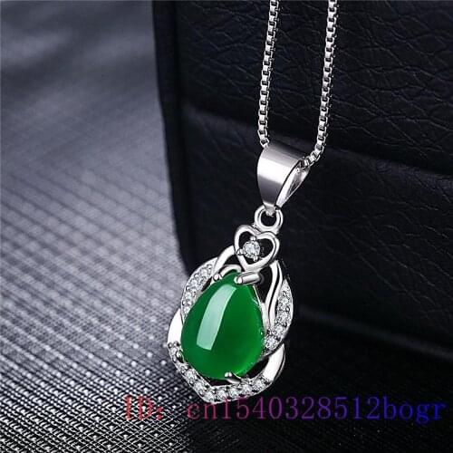 Jade Water droplet Pendant Charm Zircon Necklace Chinese Chalcedony 925 Silver Fashion Gifts Women Jewelry Natural Crystal