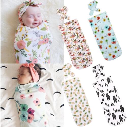 New Fashion Childrens Sleeping Bag + Headwear 2Pcs/Set Newborn Baby Swaddle Blanket Baby Sleeping Swaddle Muslin Wrap Headband