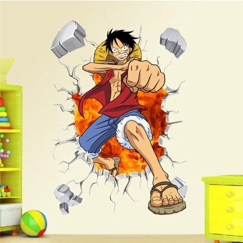 Monkey D Luffy Broken Hole Wall Stickers For Kids Room Home Decoration One Piece Anime Mural Art Diy Cartoon 3d Wall Decals