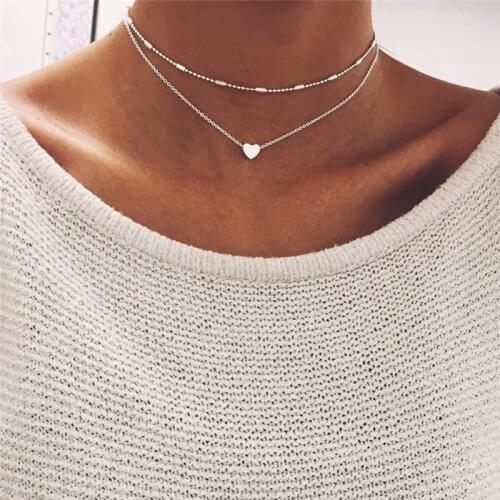 New Bohemia Simple Fashion Love Heart Choker Double Layer Clavicle Chain Necklace Accessories Female Jewelry Gift Wholesale