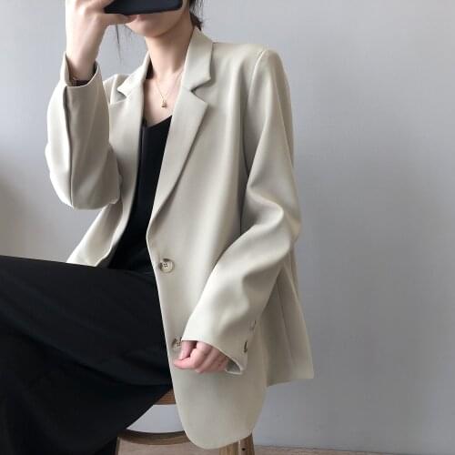 JA0001 Casual New Suit Jacket With Pockets Womens Clothing Spring Autumn Notched Single-breasted Solid Loose Blazers ropa mujer
