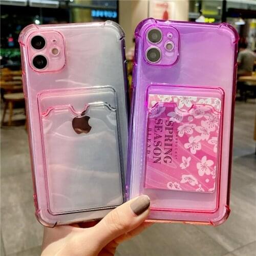 Gradient Transparent Card Bag Phone Case For iPhone 12 11 Pro Max XR XS Max X 7 8 Plus 12Pro 11 Shockproof Soft Clear Back Cover
