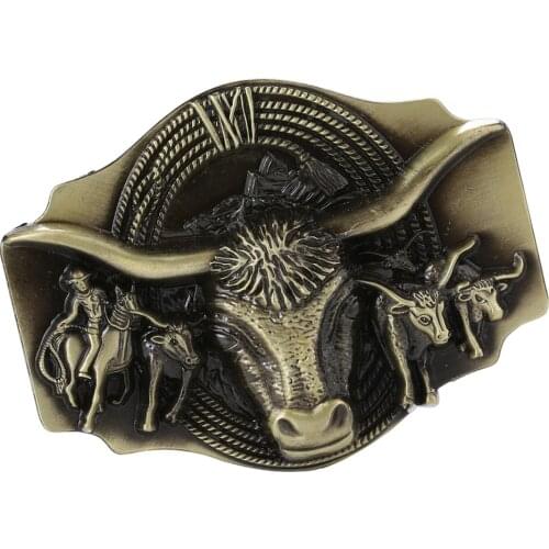 Retro Western Cowboy Belt Buckle Embossed Long Horn Bull Rodeo Bronze Buckle Men Vintage Belt Buckle Belt Accessories