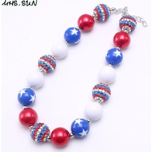 MHS.SUN Cute Forth July Kids Girls Chunky Beads Necklace Baby Child Beads Necklace Chunky Jewelry For Festival Party Gift