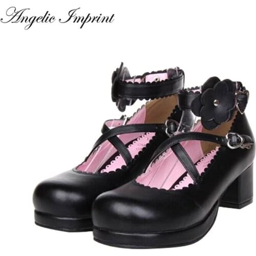 Ladies Low Heel Criss Cross Flower Ankle Strap Princess Shoes Lolita Girl Pumps