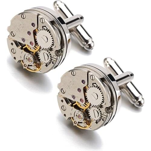 Hot Sale Watch Movement Design Cufflinks For Mens Jewelry Lepton Steampunk Gear Cufflink Men Shirt cuffs cuff links drop ship