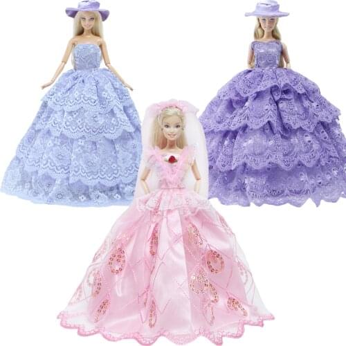 1 Set Handmade Doll Princess Dress Lace Layered Skirt Hat Elegant Wedding Party Wear Clothes for Barbie Doll Accessories Toy