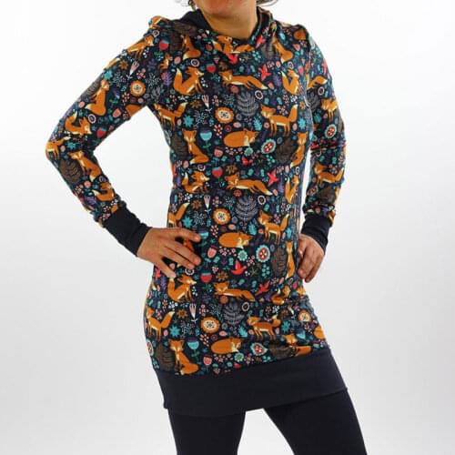 Women Foxes Printed Sweatshirt Mini Dresses with Hooded Long Sleeve Pullover Hoodies Dress for Women Good Quality Autumn Outwear