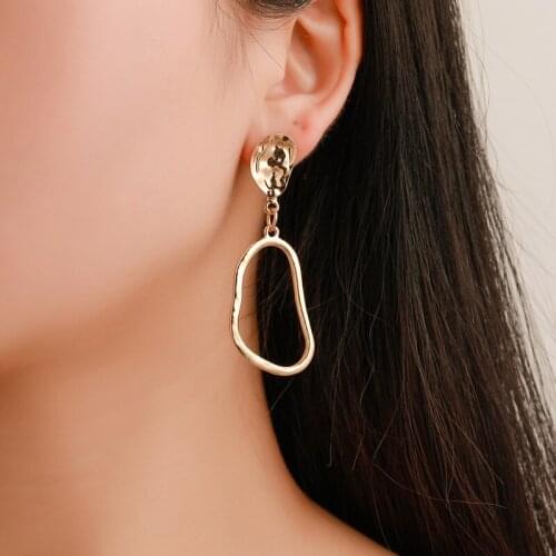 Modyle Gold Color Drop Earrings for Women New Fashion Irregular Statement Round Metal Geometric Jewelry