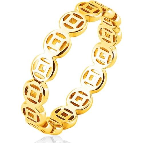 Womens Ring Stainless Steel Ins Fashion Female Gold Color Chinese Coin Finger Rings For Women Jewelry Wholesale Anillos Mujer