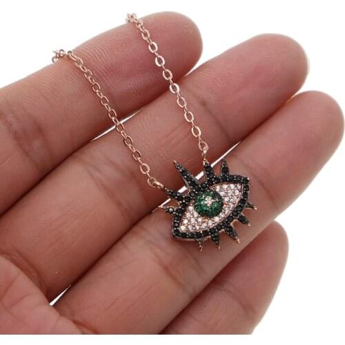 2020 Summer Women Cute Jewelry Rose Gold Color Black Cz Paved Turkish Evil Eyes Pendent Necklace Charm Nice Cool Party Chic Gift