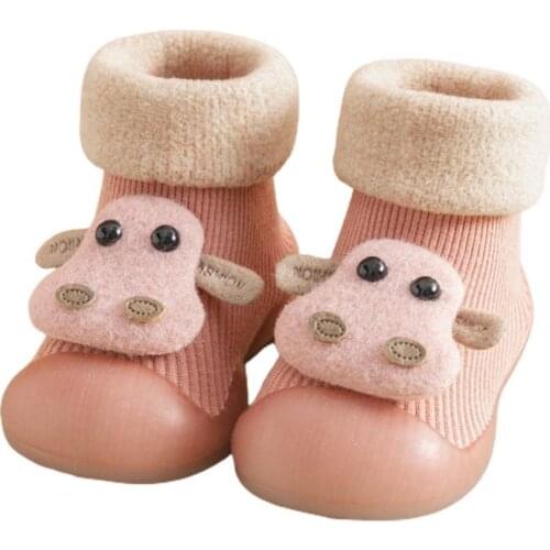 Winter Warm Unisex Baby Plush Thickened Cartoons Non-slip Soft Sole Baby Shoes Soft To Touch Comfortable Cartoon Baby Shoes