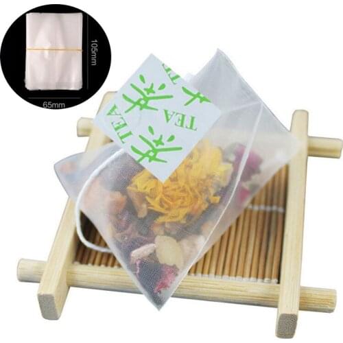 100pcs/Lot Nylon Empty Pyramid Tea Bag With Green Tag Transparent Packing Bags