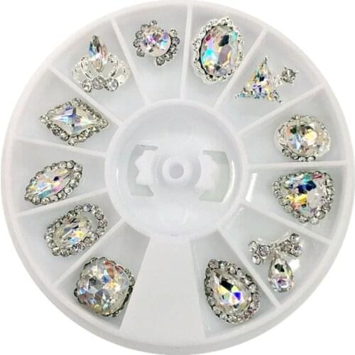 12Pcs Diamonds AB Glass Crystal Jewelry Nail Art Design Flatback 3D Charms Pendant For Nail Art Decoration Manicure DIY Crafts