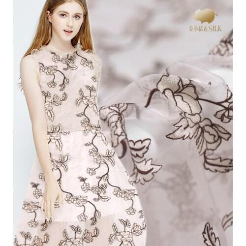 135 cm embroidery silk organza yarn fabric perspective shirt dress silk fabric crisp fashion natural silk organza fabric