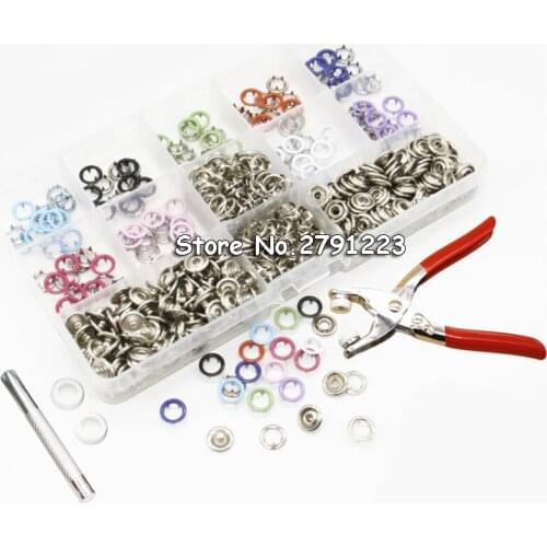1pc Plier+1set Eyelets Tool+150sets 10 Colors 9.5mm Prong Snap Buttons Fasteners Press Studs Buckle
