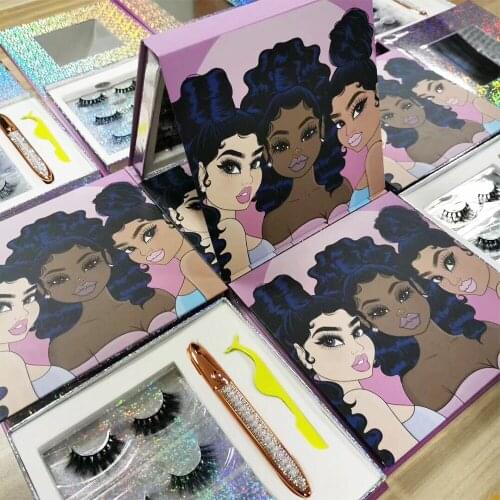 3Pairs 3d Faux Mink Lashes Wholesale Natural False Eyelashes Set With Glue Fluffy Faux Mink Eyelashes Fake Eyelash In Bulk