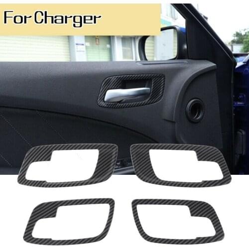 4Pcs Carbon Fiber Car Interior Door Handle Bowl Trim Decor Cover for Dodge Charger 2011-2020