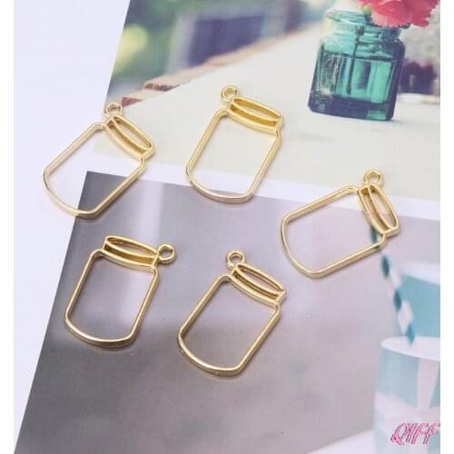 5Pcs Floating Bottles Metal Frame Hollow Pendant Bezels UV Resin Jewelry Making