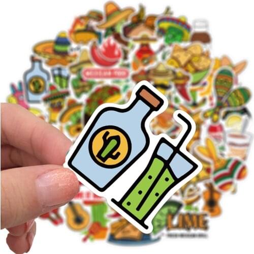 50Pcs Cartoon Mexican Food Series Sticker DIY Water Cup Luggage Laptop Phone Case Bicycle Childrens Toy Sticker Waterproof