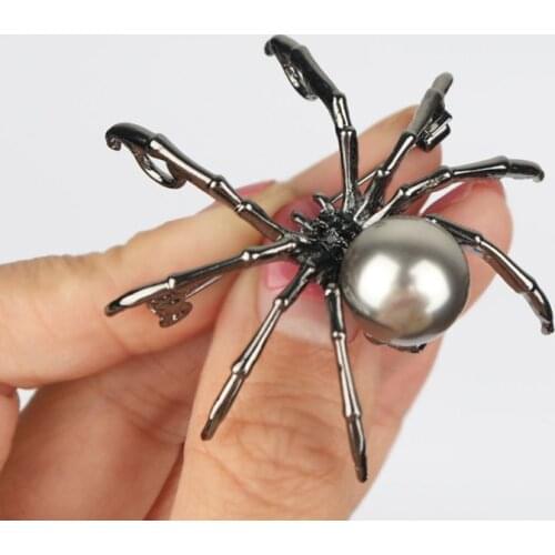 83XC Victorian Mother of Pearl Body and Micro Pave Spider Brooches Pins Silver Tone Women Fashion Jewelry