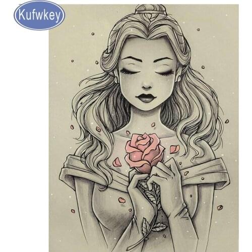 New Full Square 5D Diy Diamond Painting rose girl Diamond Embroidery princess Cross Stitch Rhinestone Diamond Mosaic Painting